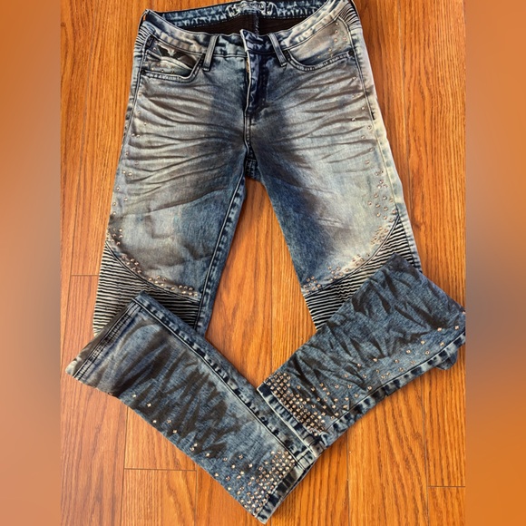 Robin's Jean Other - RARE * ROBIN’S JEANS MOTORCYCLE MOTO ACID WASH STUDDED JEANS * Cut 606966 * Y2K